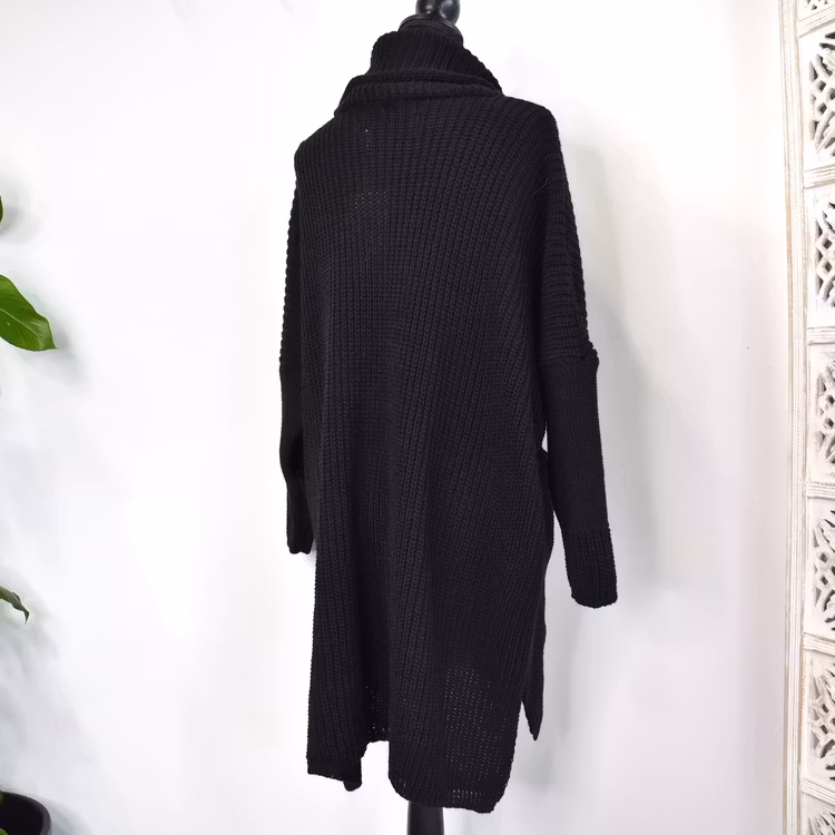 Stickad Tröja med Fickor Over Sized SVART