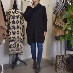 Stickad Tröja med Fickor Over Sized SVART