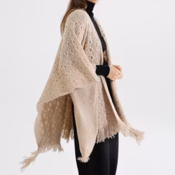 Poncho-sjal Mönsterstickad TAUPE