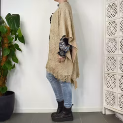 Poncho-sjal Mönsterstickad TAUPE