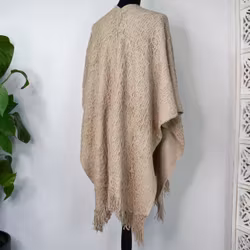 Poncho-sjal Mönsterstickad TAUPE