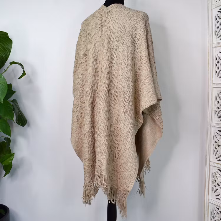 Poncho-sjal Mönsterstickad TAUPE