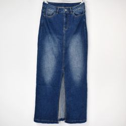 Jeanskjol med Slits MÖRK BLÅ - 3D Denim