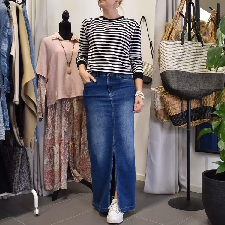 Jeanskjol med Slits MÖRK BLÅ - 3D Denim