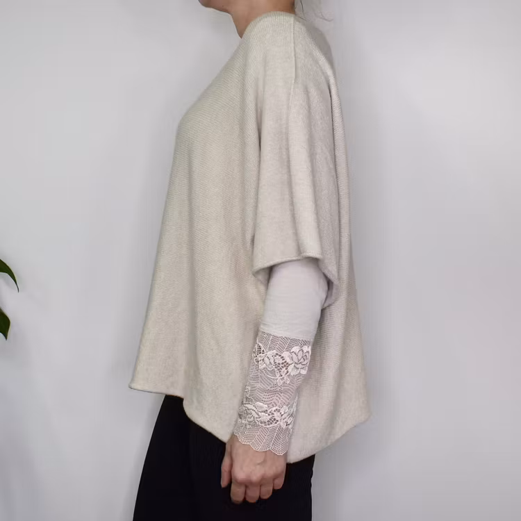 Stickad Ponchotröja BEIGE