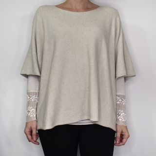 Stickad Ponchotröja BEIGE