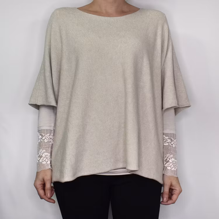 Stickad Ponchotröja BEIGE