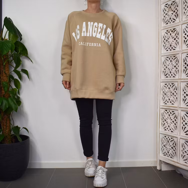 Sweatshirt med Tryck Over Size BEIGE FONCE