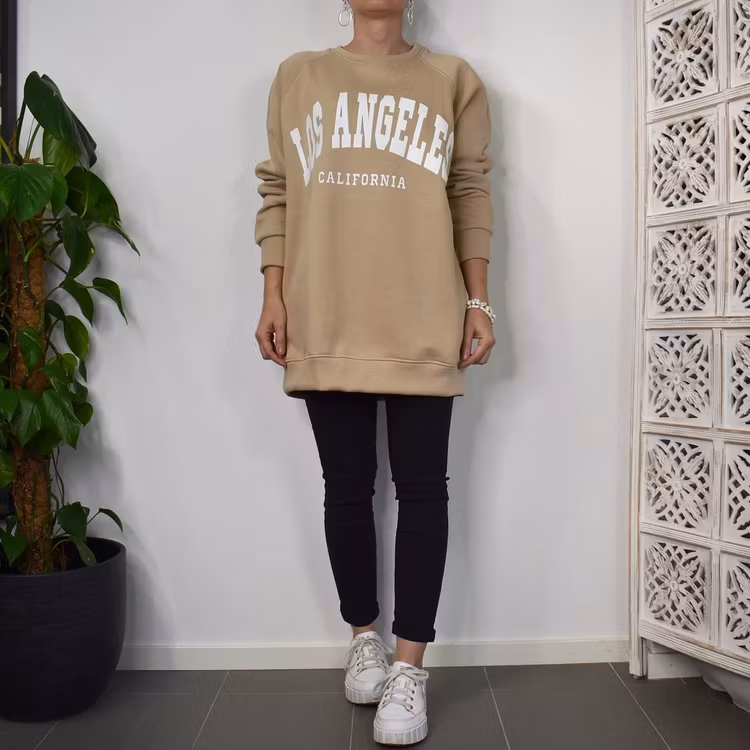 Sweatshirt med Tryck Over Size BEIGE FONCE