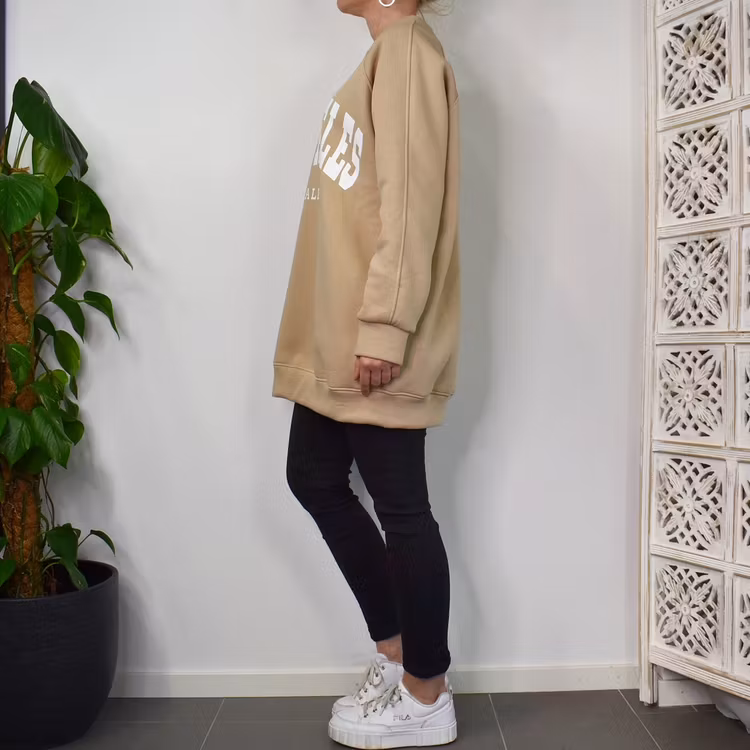 Sweatshirt med Tryck Over Size BEIGE FONCE