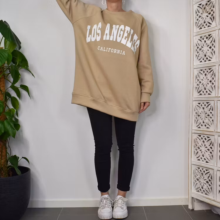 Sweatshirt med Tryck Over Size BEIGE FONCE