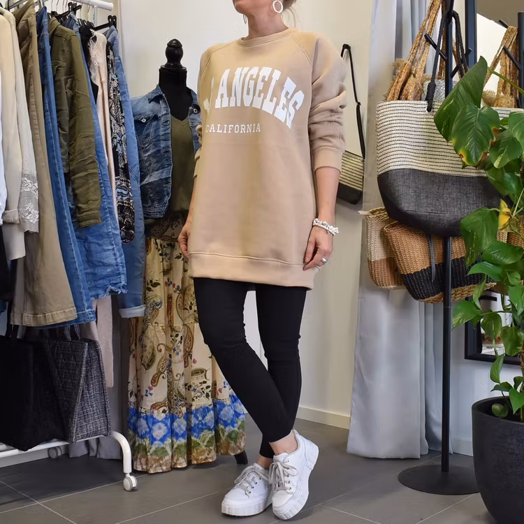 Sweatshirt med Tryck Over Size BEIGE FONCE