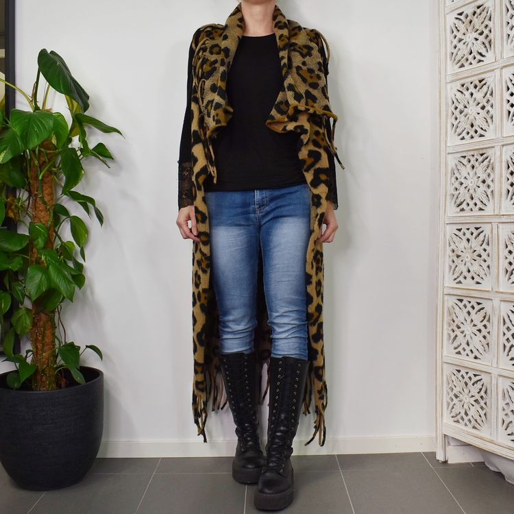 Lång Väst med Fransar LEOPARD