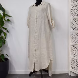 ANDRASORTERING Lång skjortklänning i linne LJUSBEIGE