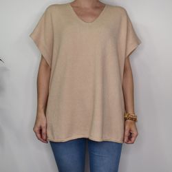 Stickad Ponchotröja med Knappar BEIGE