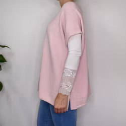 Stickad Ponchotröja med Knappar ROSA