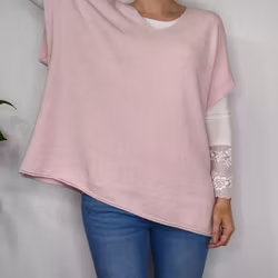 Stickad Ponchotröja med Knappar ROSA