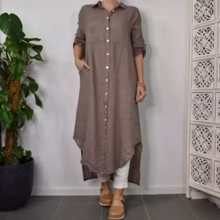 ANDRASORTERING Lång skjortklänning i linne TORTORA