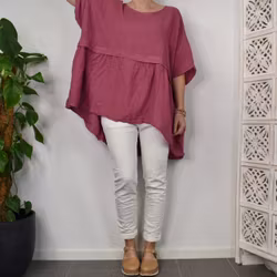 Linnetunika med volang FUSCHIA