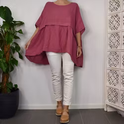 Linnetunika med volang FUSCHIA