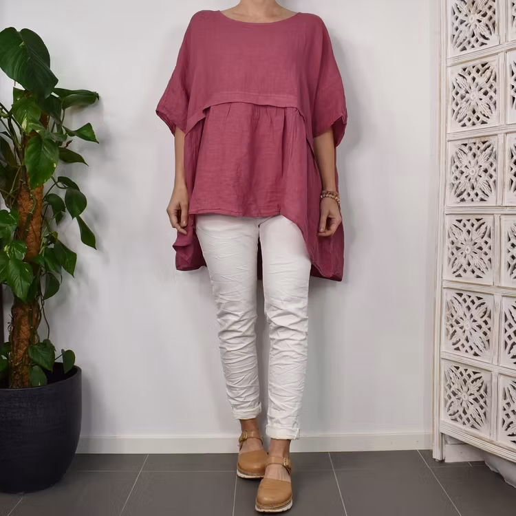 Linnetunika med volang FUSCHIA