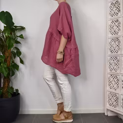 Linnetunika med volang FUSCHIA