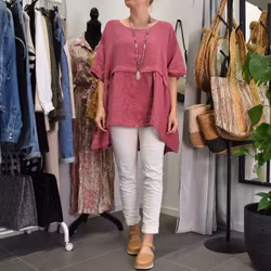 Linnetunika med volang FUSCHIA