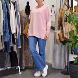 Stickad Ponchotröja med Knappar ROSA