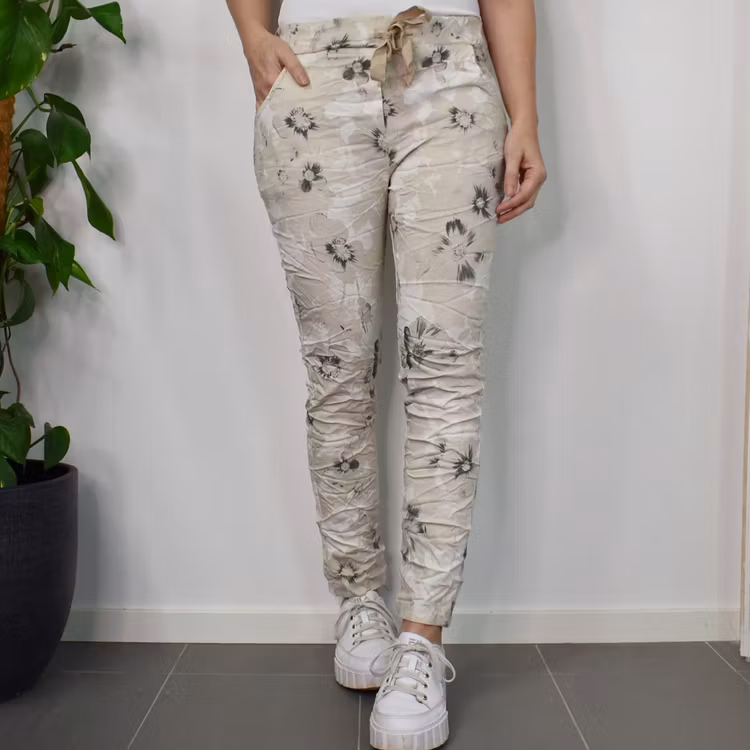 Stretchig Byxa Merilyn Blommig BEIGE - Marta du Chateau