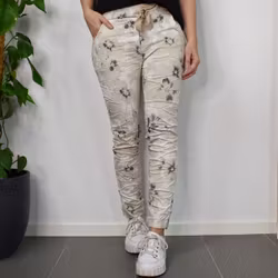 Stretchig Byxa Merilyn Blommig BEIGE - Marta du Chateau