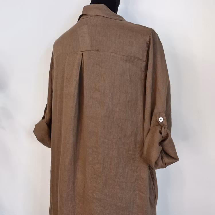 Lång skjortklänning i linne BRUN FANGO