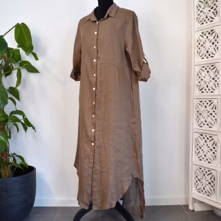 ANDRASORTERING Lång skjortklänning i linne BRUN FANGO