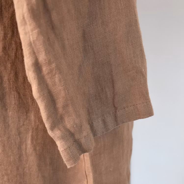 Lång skjortklänning i linne BRUN FANGO