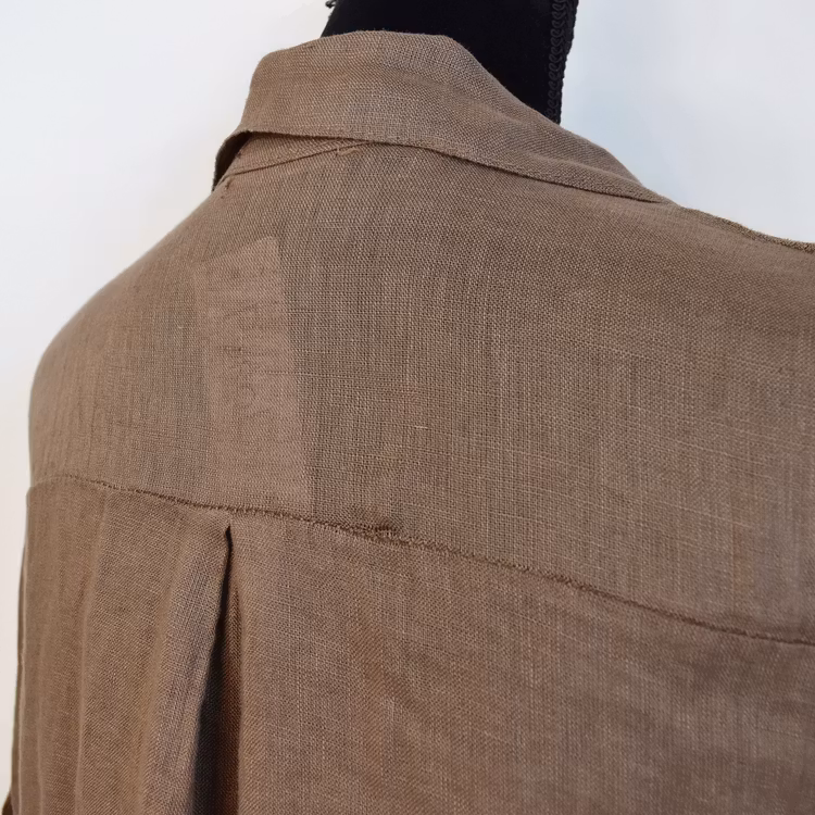 Lång skjortklänning i linne BRUN FANGO