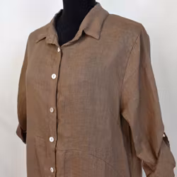 Lång skjortklänning i linne BRUN FANGO