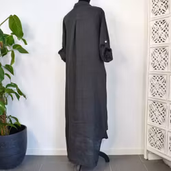 Lång skjortklänning i linne ANTRACIT