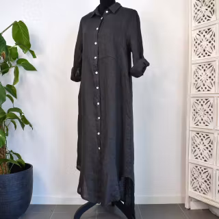 ANDRASORTERING Lång skjortklänning i linne ANTRACIT