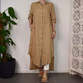 ANDRASORTERING Lång skjortklänning i linne CAMMELLO