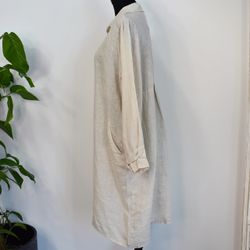 Kort skjortklänning i linne LJUSBEIGE
