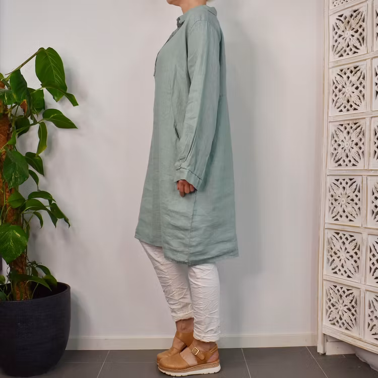 Kort skjortklänning i linne SALVIA