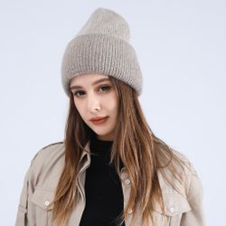 Stickad Mössa Glitter TAUPE