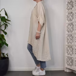 Storskjorta i linne Over Sized LJUSBEIGE