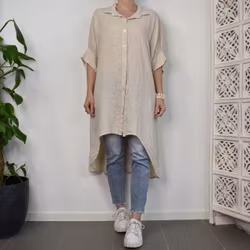 Storskjorta i linne Over Sized LJUSBEIGE