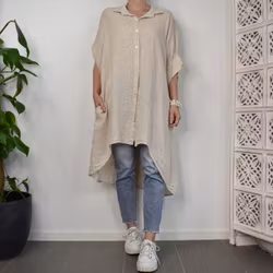 Storskjorta i linne Over Sized LJUSBEIGE