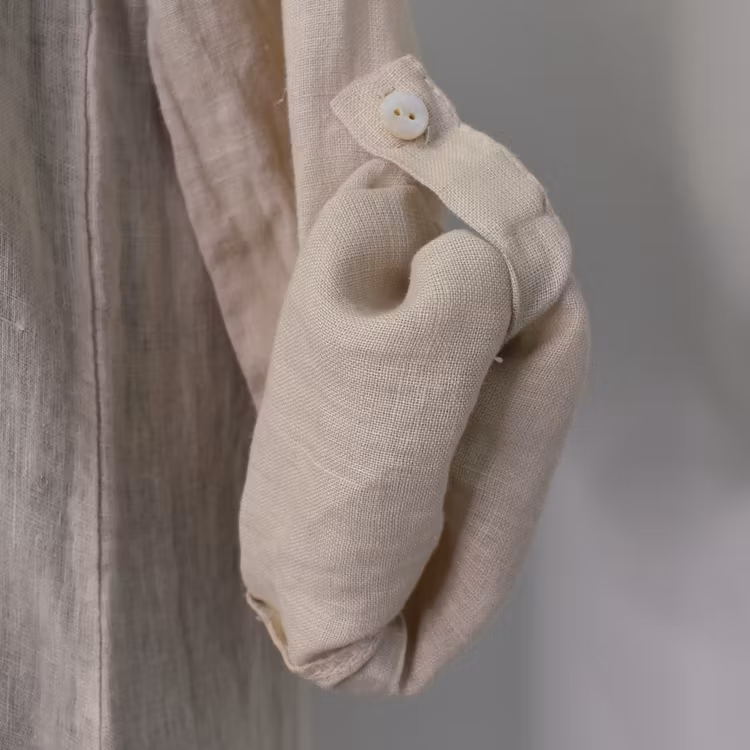 Linneklänning med volang LJUSBEIGE