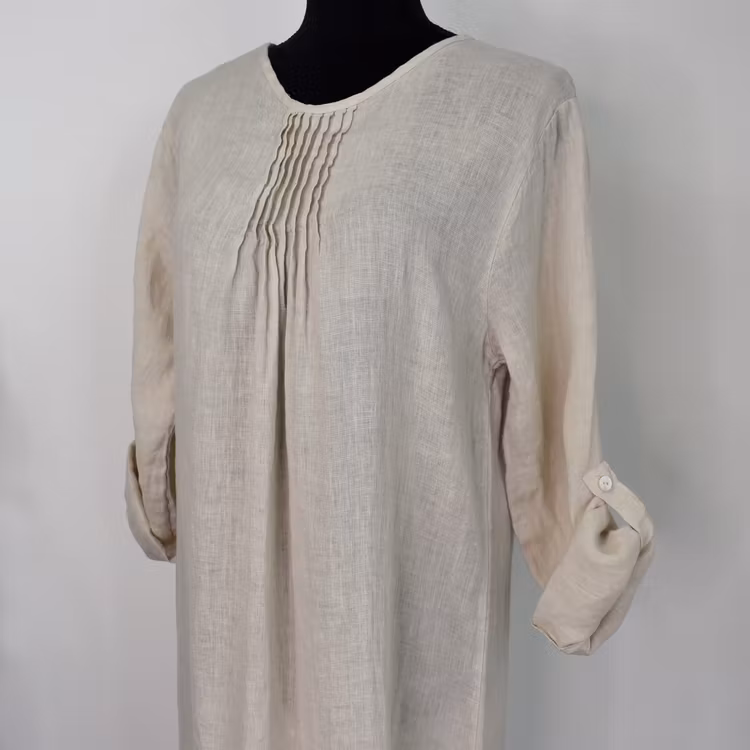 Linneklänning med volang LJUSBEIGE