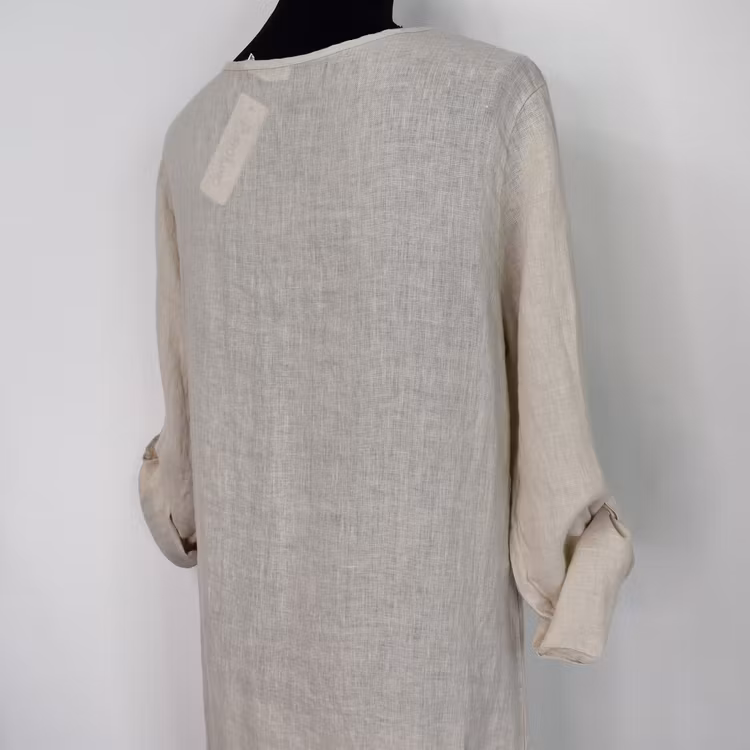 Linneklänning med volang LJUSBEIGE