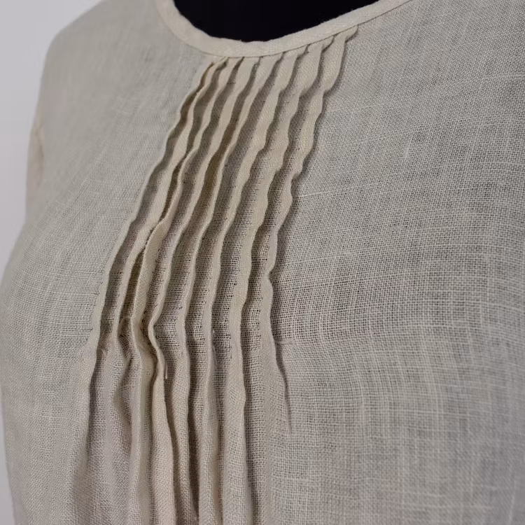 Linneklänning med volang LJUSBEIGE