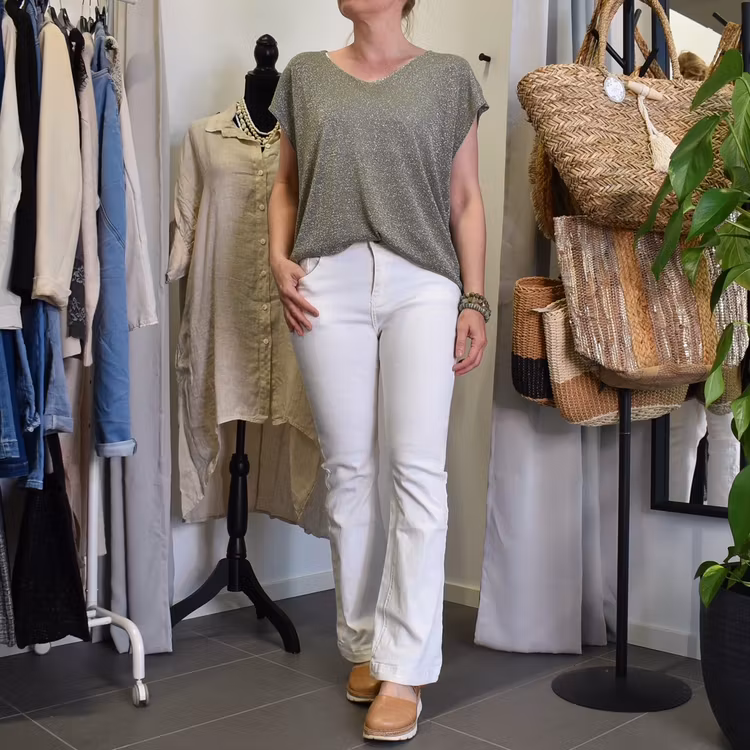 Topp V-ringad Lurex KAKI