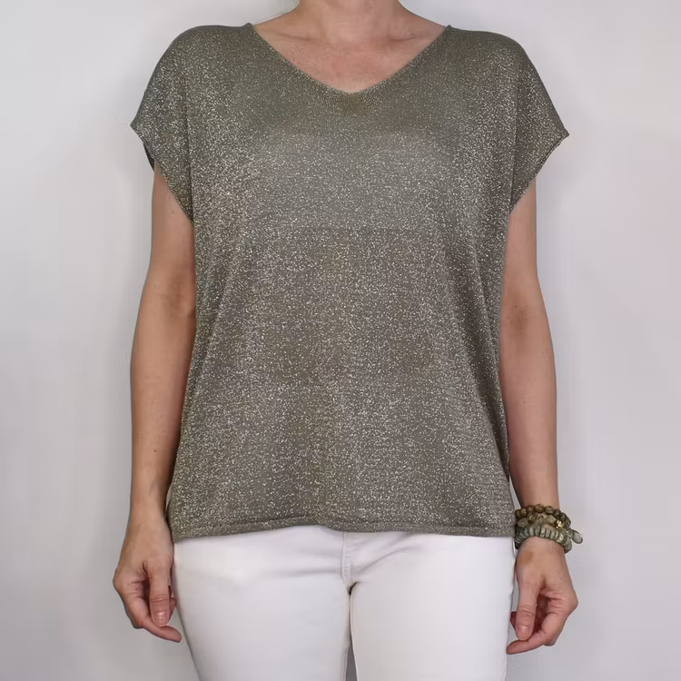 Topp V-ringad Lurex KAKI